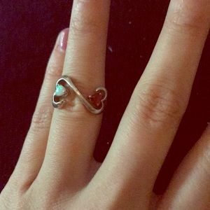 Open Heart Ring with Ruby and Opal stones